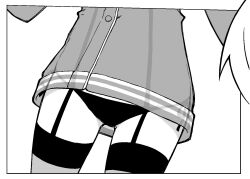 Rule 34 | 1girl, amatsukaze (kancolle), ataru (ataru-littlebird), dress, garter straps, greyscale, head out of frame, kantai collection, long sleeves, lower body, monochrome, panties, see-through, see-through dress, side-tie panties, solo, thighhighs, underwear