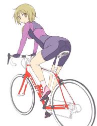 Rule 34 | 1girl, ass, bicycle, bike shorts, blonde hair, ichii yui, mel (artist), mel (melty pot), simple background, solo, yellow eyes, yuyushiki