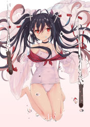 Rule 34 | 1girl, absurdres, air bubble, antenna hair, azur lane, bare legs, bare shoulders, barefoot, black dress, black hair, blush, bubble, closed mouth, collarbone, commentary request, covered navel, dress, facial mark, full body, hair ornament, highres, horns, i-168 (azur lane), long hair, long sleeves, looking at viewer, old school swimsuit, one-piece swimsuit, qianqiu wanxia, red eyes, ribbon trim, school swimsuit, see-through, see-through sleeves, sleeves past fingers, sleeves past wrists, solo, star (symbol), swimsuit, symbol-shaped pupils, toenails, twintails, water, white school swimsuit, white one-piece swimsuit, wide sleeves