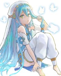 Rule 34 | 1girl, absurdres, anklet, ass, azura (fire emblem), barefoot, blue hair, elbow gloves, fire emblem, fire emblem fates, fire emblem heroes, gloves, highres, jewelry, long hair, looking at viewer, nintendo, open mouth, peppedayo ne, solo, thighhighs, yellow eyes, aged down