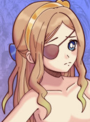 Rule 34 | 1girl, artist request, blue eyes, breasts, brown hair, eyepatch, small breasts, solo, topless