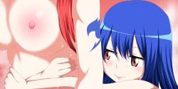 Rule 34 | 2girls, absurdres, bath, bath steam, blue hair, blush, breasts, erza scarlet, fairy tail, gaston18, highres, hug, hug from behind, large breasts, long hair, looking at another, multiple girls, nipples, red hair, showering, smile, tattoo, wendy marvell, yuri