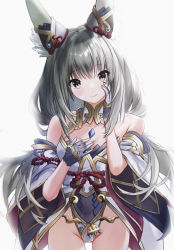 Rule 34 | 1girl, absurdres, animal ears, breasts, chest jewel, cleavage, detached sleeves, facial mark, highleg, highleg leotard, highres, leotard, long hair, low twintails, nia (blade) (xenoblade), nia (xenoblade), phos phos, simple background, small breasts, solo, thighhighs, twintails, very long hair, white background, xenoblade chronicles (series), xenoblade chronicles 2, yellow eyes