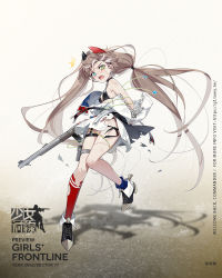 Rule 34 | 1girl, alternate costume, asymmetrical legwear, black bra, black choker, blue eyes, blue socks, blush, bolt-action rifle, bra, breasts, brown hair, carbine, character name, choker, copyright name, de lisle (girls&#039; frontline), de lisle carbine, floor, girls&#039; frontline, green eyes, gun, hair ornament, headphones, heterochromia, highres, holding, holding weapon, holster, integral suppressor, integrally-suppressed firearm, light brown hair, long hair, looking at viewer, mole, mole under eye, multicolored hair, official art, open mouth, pistol-caliber carbine, red socks, rifle, scar, scar on leg, shoes, small breasts, socks, solo, standing, standing on one leg, suppressor, sweatdrop, thigh strap, torn clothes, torn socks, twintails, unagi (nakaelric), underwear, uneven legwear, weapon