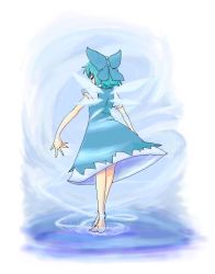 Rule 34 | 1girl, barefoot, blue hair, bow, cirno, female focus, ribbon, solo, embodiment of scarlet devil, touhou, tsukino, wings