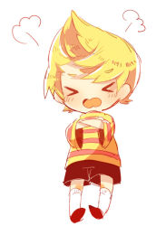 Rule 34 | &gt; &lt;, 1boy, bad id, bad pixiv id, blouse, closed eyes, lucas (mother 3), male focus, mother (game), mother 3, nagomaru, nintendo, quiff, shirt, solo, striped clothes, striped shirt