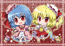 Rule 34 | 2girls, :3, argyle, argyle background, argyle clothes, ascot, bad id, bad pixiv id, bat wings, blonde hair, blue hair, blush, bow, chibi, cross, crystal, detached wings, dress, fang, flandre scarlet, hat, mini person, minigirl, multiple girls, noai nioshi, open mouth, patch, puffy sleeves, red eyes, remilia scarlet, ribbon, short hair, short sleeves, siblings, side ponytail, sisters, skirt, smile, star (symbol), touhou, vest, wings, wrist cuffs, | |