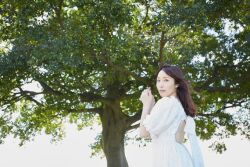 Rule 34 | dress, idol, j-pop, kuribayashi minami, looking at the viewer, photo (medium), real life, singer, tree, white dress