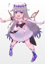 Rule 34 | 1girl, absurdres, blush, corset, crown, detached collar, dress, gem, highres, hololive, hololive english, kiwwwwwi, koseki bijou, long hair, looking at viewer, multicolored hair, open mouth, purple eyes, purple hair, smile, very long hair, virtual youtuber, white background, wings