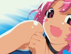 Rule 34 | 00s, 1girl, animated, animated gif, anime screenshot, blush stickers, braid, fang, flat chest, lowres, nakahara komugi, nurse witch komugi-chan, one-piece swimsuit, one-piece tan, pink eyes, pink hair, school swimsuit, screencap, solo, soul taker, swimsuit, tan, tanline, undressing