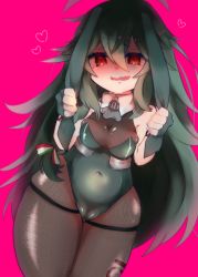 Rule 34 | 1girl, @ @, absurdres, antenna hair, arm support, artist request, azur lane, blush, bodysuit, braid, breasts, cameltoe, dark green hair, diving suit, green hair, green one-piece swimsuit, highres, leg tattoo, long hair, messy hair, navel, one-piece swimsuit, pink background, red eyes, skindentation, smile, solo, squatting, swimsuit, tattoo, thick thighs, thighs, torricelli (azur lane), very long hair, wavy mouth, wetsuit