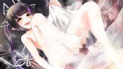 Rule 34 | 1girl, nanashi inc., black hair, blunt bangs, blush, cloud, commentary request, completely nude, convenient leg, dameyoshi, demon girl, demon horns, demon tail, dutch angle, feet, foot out of frame, highres, holding, holding towel, horns, kojo anna, long hair, looking at viewer, multicolored hair, night, night sky, nude, onsen, open mouth, outdoors, pink hair, pointy ears, sky, smile, solo, sugar lyric, tail, teeth, toes, towel, twintails, two-tone hair, upper teeth only, virtual youtuber, water, yellow eyes