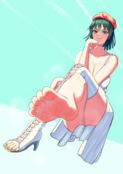 Rule 34 | 1girl, artist request, breasts, dark green hair, foot focus, fubuki (one-punch man), green nails, highres, large breasts, nail polish, shoes, short hair, single shoe, solo