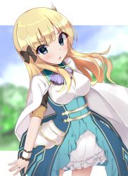 Rule 34 | 1girl, black bow, blonde hair, blue eyes, blush, bow, breasts, elf, hair bow, hair ornament, highres, hlichtkon, large breasts, letterboxed, long hair, looking at viewer, open mouth, pointy ears, princess connect!, saren (princess connect!), solo