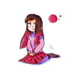 Rule 34 | akumu (glitchtale), bete noire, boots, brown hair, clothes, glitchtale, long hair, pink eyes, pink hair, pink shirt, purple shirt, red skirt, shirt, skirt, smile, white background