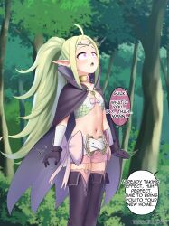 Rule 34 | 1girl, absurdres, ahoge, belt, blush, boots, bound, bow, breasts, cape, circlet, closed mouth, collarbone, commentary, commission, english commentary, english text, feet out of frame, fire emblem, fire emblem awakening, fire emblem heroes, forehead, forest, gloves, green hair, highres, kiran (fire emblem), kiran (male) (fire emblem), long hair, maozi dan, nature, navel, nintendo, nowi (fire emblem), outdoors, pink bow, pink eyes, pink shorts, pink thighhighs, pointy ears, ponytail, purple cape, purple footwear, purple gloves, short shorts, shorts, sidelocks, small breasts, smile, solo, standing, stomach, thigh boots, thighhighs, tree, trembling, twitter username, variant set, very long hair, white belt