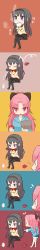 Rule 34 | 10s, 2girls, ^^^, absurdres, akemi homura, apologizing, apple, baozi, black hair, chibi, comic, fang, food, fruit, hair bun, hair ornament, hairband, highres, homu, long hair, long image, lossy-lossless, mahou shoujo madoka magica, mahou shoujo madoka magica (anime), multiple girls, panicking, pink hair, ponytail, red hair, sakura kyoko, school uniform, silent comic, single hair bun, tall image, tears, tomonoma