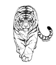 Rule 34 | animal, animal focus, animalization, commentary request, full body, greyscale, highres, korean commentary, looking at viewer, monochrome, no humans, omniscient reader&#039;s viewpoint, san saaaaan, scar, scar across eye, scar on face, scar on nose, simple background, solo, standing, tiger, twitter username, white background, yoo joonghyuk