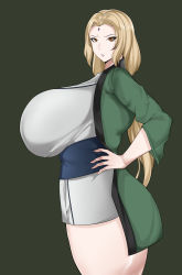 Rule 34 | 1girl, absurdres, blonde hair, blush, breasts, brown eyes, curvy, facial mark, forehead mark, highres, huge breasts, japanese clothes, long hair, looking at viewer, naruto, naruto (series), naruto shippuuden, owner1657, parted lips, solo, standing, thick thighs, thighs, tsunade (naruto)