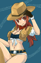 Rule 34 | blush, breasts, cleavage, final fantasy, final fantasy crystal chronicles, hat, long hair, midriff, red eyes, red hair, selkie, cowboy western