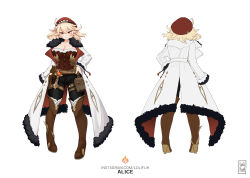 Rule 34 | 1girl, :o, absurdres, alchemy, artist name, black legwear, blonde hair, blurry, blush, boots, breasts, coat, corset, fur trim, genshin impact, gloves, hair between eyes, hat, high heels, highres, klee (genshin impact), leather, lolifuh, lolitaguibert, long hair, mature female, open mouth, original, pointy ears, red eyes, seductive smile, self-upload, short hair, smile, solo, strapless, witch