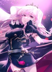 Rule 34 | belt, breasts, death (entity), glowing, grim reaper, hololive, hololive english, holomyth, large breasts, long hair, mori calliope, nokachoco114, open mouth, pink eyes, pink hair, shoulder spikes, signature, solo, spikes, tiara, veil, virtual youtuber