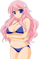 Rule 34 | 1girl, absurdres, baka to test to shoukanjuu, bikini, blue eyes, breasts, cleavage, covered erect nipples, female focus, groin, hair ornament, hairclip, highres, himeji mizuki, hip focus, large breasts, legs, long hair, looking at viewer, navel, open mouth, pink hair, smile, solo, standing, swimsuit, thighs, third-party edit, tongue, transparent background, vector trace