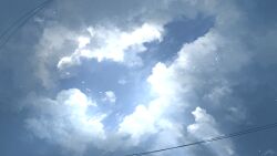 Rule 34 | blue sky, cloud, cloudy sky, day, highres, no humans, original, outdoors, power lines, rune xiao, scenery, signature, sky