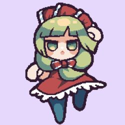 Rule 34 | 1girl, animated, animated gif, commentary request, dress, front ponytail, green eyes, green hair, hair ribbon, highres, kagiyama hina, looking at viewer, looping animation, open mouth, purple background, red dress, red ribbon, ribbon, simple background, solo, tonchamon san, touhou