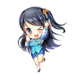 Rule 34 | armband, black hair, blue vest, krt girls, long hair, long sleeves, miniskirt, one side up, parted bangs, pencil skirt, shirt, shoes, skirt, smile, vest, xiao qiong