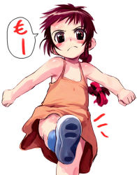 Rule 34 | annoyed, blush, braid, brown eyes, brown hair, child, dress, kicking, long hair, original, satou toshiyuki, solo