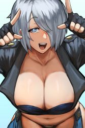Rule 34 | absurdres, angel (kof), breasts, gloves, highres, jacket, large breasts, the king of fighters, tongue, white hair