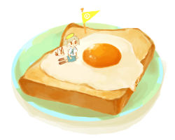 Rule 34 | 1girl, animal, arm support, black legwear, blue necktie, bread slice, brown eyes, commentary request, egg (food), egg yolk, flag, food, fried egg, fried egg on toast, grey hair, hat, light smile, looking to the side, mini person, minigirl, necktie, original, oversized object, plate, pleated skirt, school uniform, serafuku, simple background, sitting, sketch, skirt, solo, sumi (pixiv619693), sunny side up egg, tareme, toast, two side up, white background