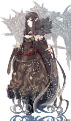 Rule 34 | 1girl, absurdly long hair, absurdres, armpits, artist name, black dress, black footwear, black hair, boots, breasts, brown eyes, cleavage, detached sleeves, dress, fate/apocrypha, fate (series), full body, high heel boots, high heels, highres, long hair, looking at viewer, medium breasts, mian.h, pointy ears, semiramis (fate), sleeveless, sleeveless dress, smile, solo, standing, very long hair