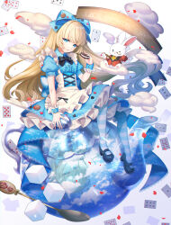 Rule 34 | 1girl, absurdres, ace (playing card), ace of clubs, ace of hearts, alice (alice in wonderland), alice in wonderland, apron, black bow, black footwear, blonde hair, blue bow, blue dress, blue eyes, blue pantyhose, blue sky, bow, card, cloud, club (shape), collared shirt, cross-laced clothes, cross-laced dress, cup, diamond (shape), dress, english text, falling petals, food, formal, frilled dress, frills, full body, gradient background, hair bow, heart, highres, holding, holding food, holding pocket watch, layered dress, long hair, lushuao, march hare (alice in wonderland), mary janes, monocle, open mouth, pantyhose, petals, planet, playing card, pocket watch, puffy short sleeves, puffy sleeves, red petals, red suit, reflection, shirt, shoes, short sleeves, sitting, sky, spade (shape), sparkle, spoon, striped clothes, striped pantyhose, sugar cube, suit, teacup, tongue, tuxedo, watch, white apron, white shirt, wrist cuffs