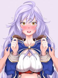 Rule 34 | 10s, 1girl, ahoge, amidatto, bad id, bad pixiv id, blush, braid, breasts, cleavage cutout, clothing cutout, embarrassed, full-face blush, granblue fantasy, highres, large breasts, long hair, looking at viewer, midriff, open mouth, silva (granblue fantasy), silver hair, solo focus, twin braids, upper body, very long hair, yellow eyes