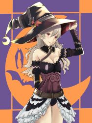 Rule 34 | 1girl, bat (animal), corrin (female) (fire emblem), corrin (fire emblem), detached collar, fire emblem, fire emblem fates, hat, highres, j@ck, long hair, looking at viewer, nintendo, pointy ears, purple background, red eyes, skirt, smile, white hair, witch, witch hat