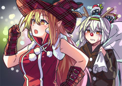 Rule 34 | 2girls, artist request, blonde hair, breasts, character request, christmas, hat, large breasts, long hair, magical girl, magical girl lilith, multiple girls, pointy ears, taimanin (series), witch hat