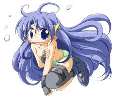 Rule 34 | 00s, 1girl, ahoge, bad id, bad pixiv id, blue eyes, blue hair, boots, breasts, covering privates, d.a, fingerless gloves, full body, gloves, green panties, hair ornament, long hair, lyrical nanoha, mahou shoujo lyrical nanoha, mahou shoujo lyrical nanoha strikers, matching hair/eyes, nipples, panties, reinforce zwei, single thighhigh, solo, thighhighs, topless, transparent background, underwear, underwear only, very long hair, x hair ornament