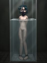 Rule 34 | 1girl, arms behind back, asphyxiation, bdsm, bondage, bound, box, breasts, drowning, female focus, full body, gag, gagged, military, military vehicle, motor vehicle, nipples, nude, original, partially submerged, partially underwater shot, peril, pussy, ring gag, small breasts, solo, tank, tears, underwater, vehicle, water
