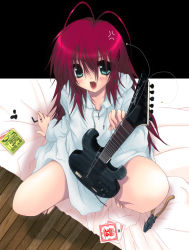 Rule 34 | bottomless, fang, green eyes, guitar, instrument, odagiri sakura, original, red hair, solo