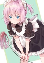 Rule 34 | &gt;:(, 1girl, alternate costume, apron, blue eyes, blush, duster, hair between eyes, highres, holding, holding duster, kantai collection, maid, maid apron, maid headdress, pink hair, ponytail, shiranui (kancolle), short hair, solo, u yuz xx