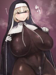 Rule 34 | 1girl, blonde hair, blush, breasts, brown eyes, coat, covered erect nipples, gloves, huge breasts, japanese text, matsuba (idiotlantern), nijisanji, nipples, sister claire, steam, steaming body, sweat, thick thighs, thighs, unzipped, virtual youtuber, zipper
