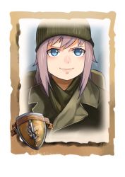 Rule 34 | 1girl, beanie, blue eyes, closed mouth, coat, company of heroes, hair between eyes, hat, military, military coat, military hat, military uniform, original, portrait, purple hair, smile, solo, uniform, united states army, world war ii, zhainan s-jun