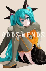 Rule 34 | 1girl, aqua eyes, aqua hair, bad id, bad pixiv id, boots, copyright name, hatsune miku, long hair, looking at viewer, odds &amp; ends (vocaloid), project diva (series), project diva f, reborn 10, sitting, skirt, smile, solo, thigh boots, thighhighs, very long hair, vocaloid