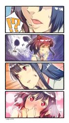 Rule 34 | !?, 10s, 4koma, anger vein, black hair, blush, bug, comic, fusou (kancolle), headgear, highres, indirect kiss, bug, japanese clothes, kantai collection, lips, long hair, mosquito, nonco, nontraditional miko, purple hair, red eyes, short hair, silent comic, skull, smile, sparkle, sweatdrop, tokyo tower, yamashiro (kancolle)