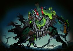 Rule 34 | 1boy, absurdres, bionicle, cape, chain, claws, highres, karzahni (bionicle), lego, mechanical, red eyes, sea monster, teeth, the lego group