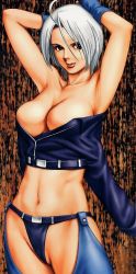 Rule 34 | 1girl, angel (kof), breasts, cleavage, gloves, large breasts, saigado, short hair, snk, solo, standing, the king of fighters, white hair