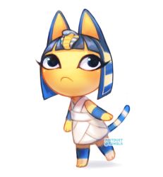 Rule 34 | 1girl, animal crossing, animal ears, ankha (animal crossing), artist name, bandages, cat ears, cat tail, egyptian clothes, image sample, nintendo, simple background, solo, tail, tumblr sample, white background