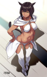 Rule 34 | 10s, 1girl, animal ears, ankle boots, armlet, bare shoulders, bikini, boots, breasts, brown hair, cape, cat ears, cat tail, cleavage, collarbone, copyright name, dark-skinned female, dark skin, final fantasy, final fantasy xiv, full body, garter straps, groin, hand on own hip, houtengeki, jewelry, large breasts, miqo&#039;te, navel, necklace, ribbon, short hair, sideboob, solo, standing, stomach, swimsuit, tail, thighhighs, warrior of light (ff14), white bikini, white footwear, white ribbon, white thighhighs, wristband, yellow eyes